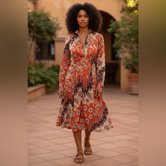 Albert Nipon Dresses & Skirts - Albert Nipon Vintage Paisley Pleated 70s Midi Dress Size 2